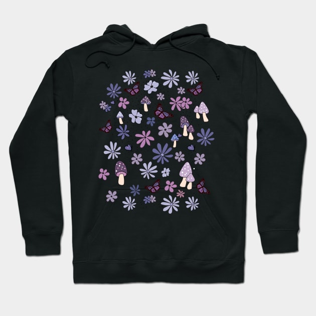 Lilac Flowers Butterflies and Mushrooms Cottagecore Aesthetic Hoodie by YourGoods